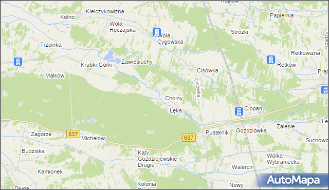 mapa Choiny gmina Stanisławów, Choiny gmina Stanisławów na mapie Targeo