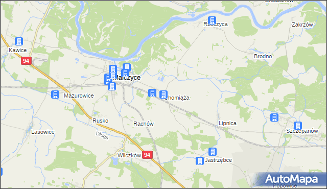 mapa Chomiąża gmina Malczyce, Chomiąża gmina Malczyce na mapie Targeo