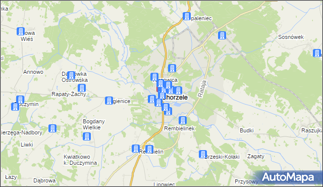 mapa Chorzele powiat przasnyski, Chorzele powiat przasnyski na mapie Targeo
