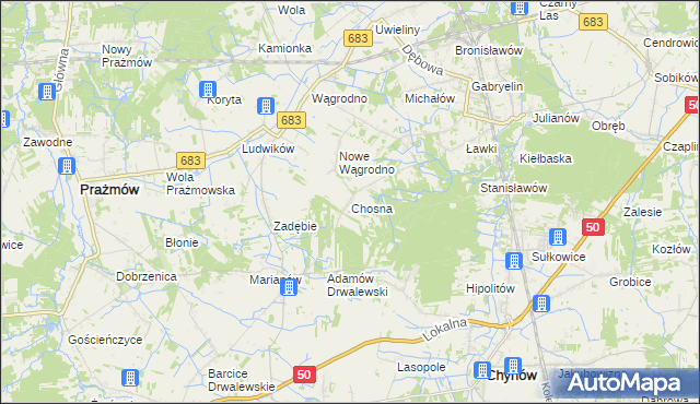 mapa Chosna, Chosna na mapie Targeo