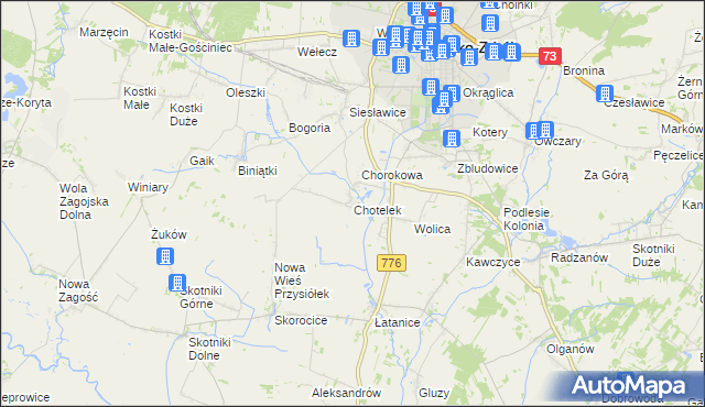 mapa Chotelek, Chotelek na mapie Targeo