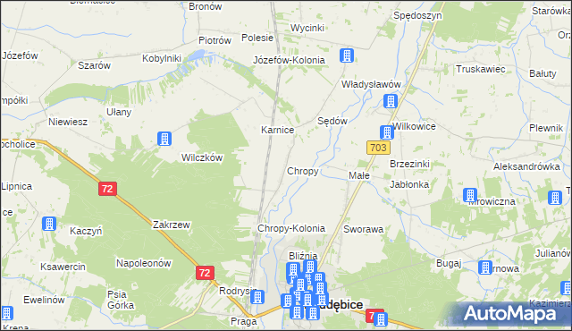 mapa Chropy, Chropy na mapie Targeo