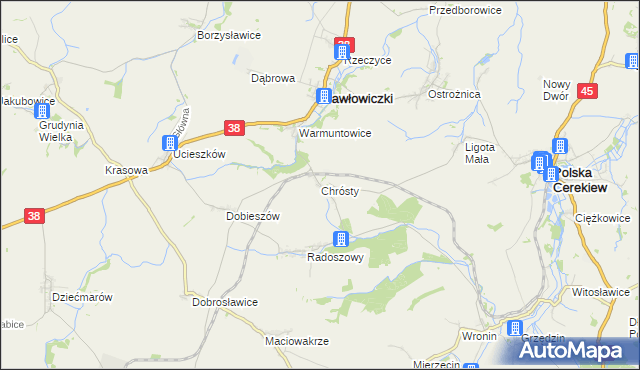 mapa Chrósty gmina Pawłowiczki, Chrósty gmina Pawłowiczki na mapie Targeo