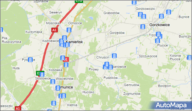 mapa Chruścin gmina Gomunice, Chruścin gmina Gomunice na mapie Targeo