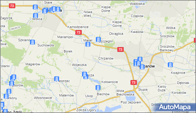 mapa Chrzanów gmina Pacanów, Chrzanów gmina Pacanów na mapie Targeo