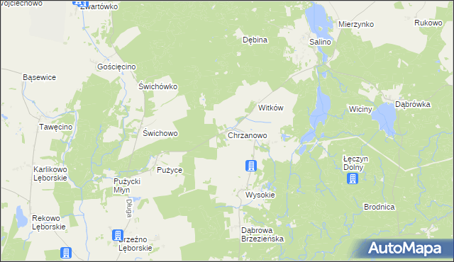 mapa Chrzanowo gmina Łęczyce, Chrzanowo gmina Łęczyce na mapie Targeo