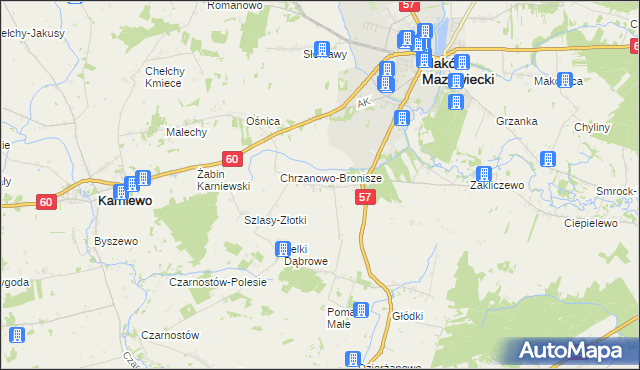 mapa Chrzanowo gmina Szelków, Chrzanowo gmina Szelków na mapie Targeo