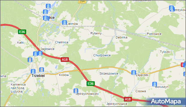 mapa Chudzowice, Chudzowice na mapie Targeo