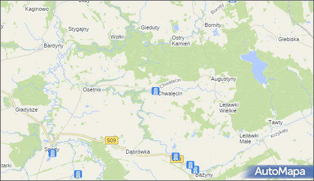 mapa Chwalęcin gmina Orneta, Chwalęcin gmina Orneta na mapie Targeo