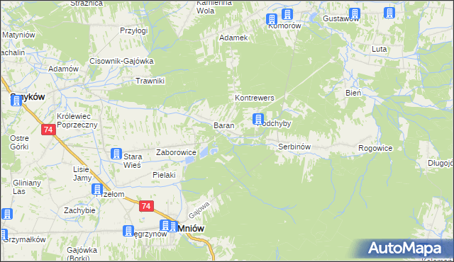 mapa Chyby gmina Mniów, Chyby gmina Mniów na mapie Targeo