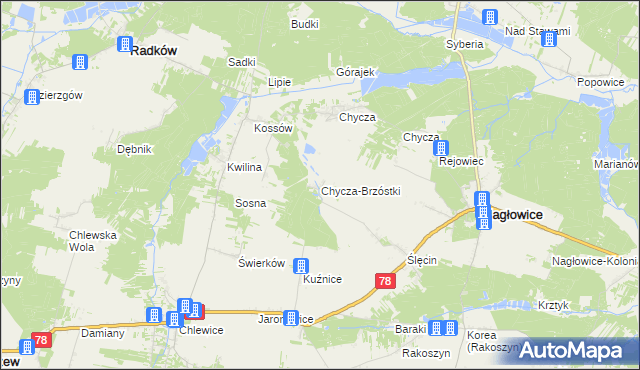 mapa Chycza-Brzóstki, Chycza-Brzóstki na mapie Targeo
