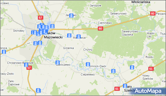 mapa Chyliny gmina Szelków, Chyliny gmina Szelków na mapie Targeo