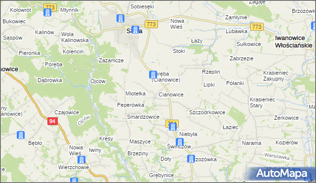 mapa Cianowice, Cianowice na mapie Targeo