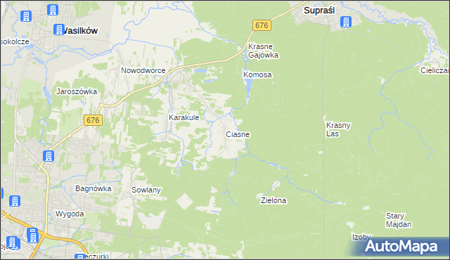 mapa Ciasne gmina Supraśl, Ciasne gmina Supraśl na mapie Targeo