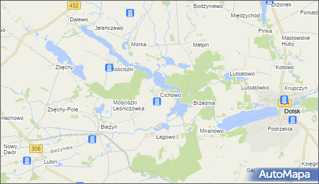 mapa Cichowo gmina Krzywiń, Cichowo gmina Krzywiń na mapie Targeo