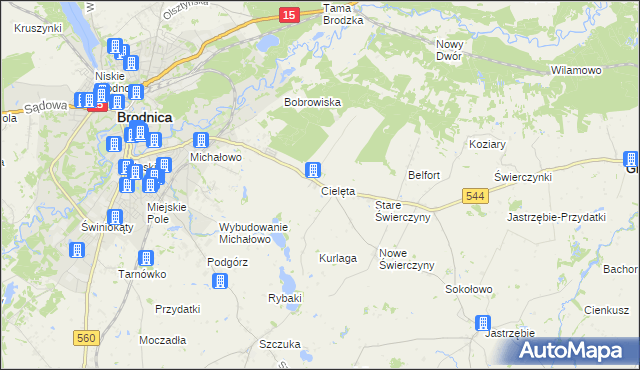 mapa Cielęta, Cielęta na mapie Targeo