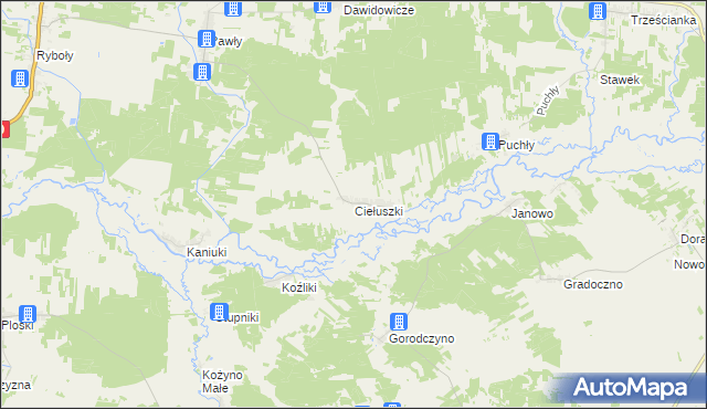 mapa Ciełuszki, Ciełuszki na mapie Targeo