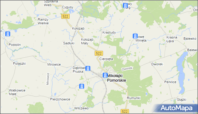 mapa Cierpięta gmina Mikołajki Pomorskie, Cierpięta gmina Mikołajki Pomorskie na mapie Targeo