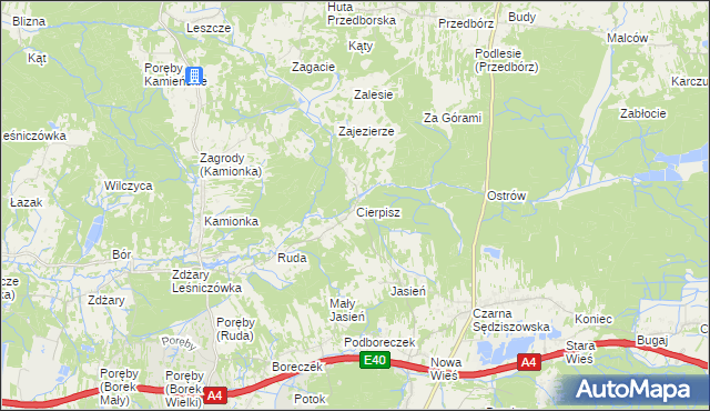 mapa Cierpisz gmina Sędziszów Małopolski, Cierpisz gmina Sędziszów Małopolski na mapie Targeo
