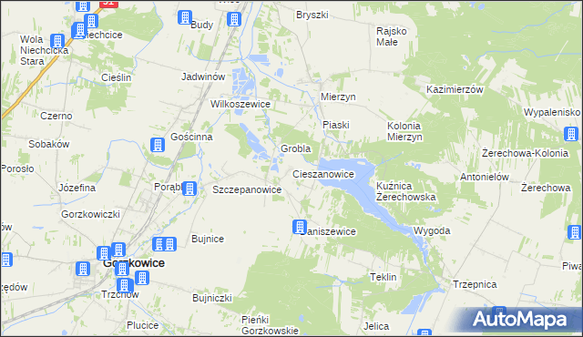 mapa Cieszanowice gmina Gorzkowice, Cieszanowice gmina Gorzkowice na mapie Targeo