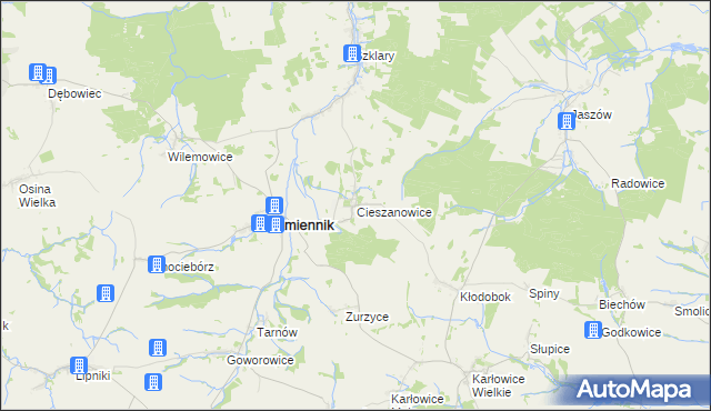 mapa Cieszanowice gmina Kamiennik, Cieszanowice gmina Kamiennik na mapie Targeo