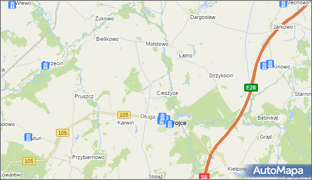 mapa Cieszyce gmina Brojce, Cieszyce gmina Brojce na mapie Targeo