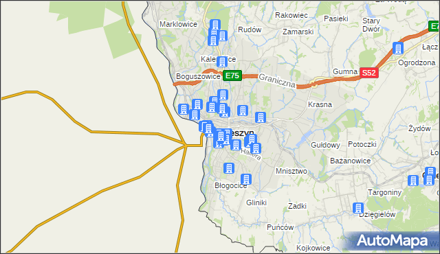 mapa Cieszyna, Cieszyn na mapie Targeo