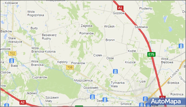 mapa Ciołek gmina Stryków, Ciołek gmina Stryków na mapie Targeo
