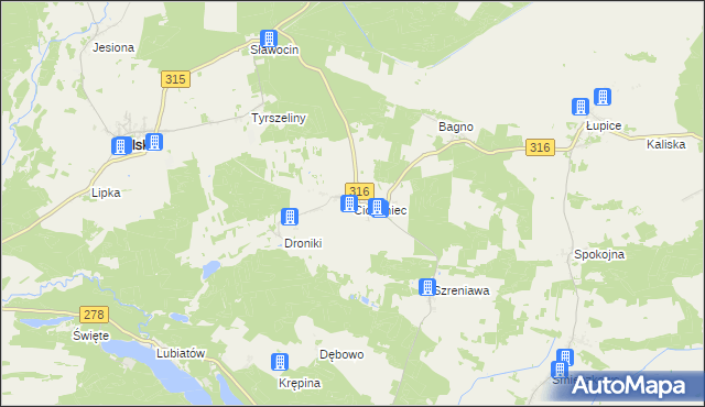 mapa Ciosaniec gmina Sława, Ciosaniec gmina Sława na mapie Targeo