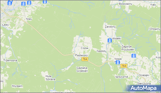 mapa Cisów gmina Daleszyce, Cisów gmina Daleszyce na mapie Targeo