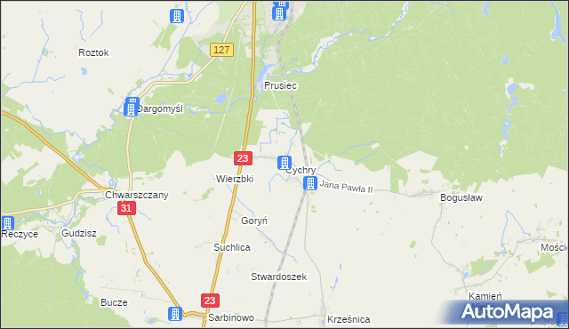 mapa Cychry gmina Dębno, Cychry gmina Dębno na mapie Targeo