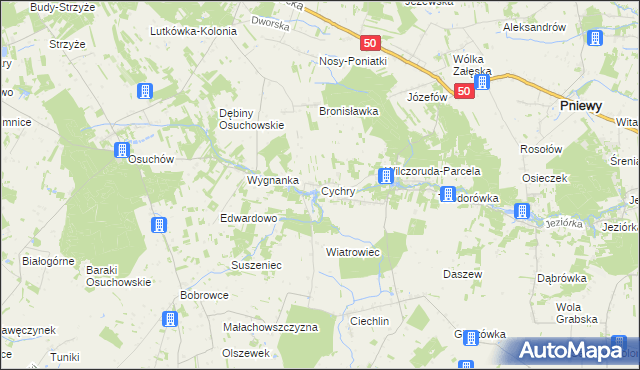 mapa Cychry gmina Pniewy, Cychry gmina Pniewy na mapie Targeo