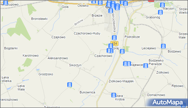 mapa Czachorowo gmina Gostyń, Czachorowo gmina Gostyń na mapie Targeo