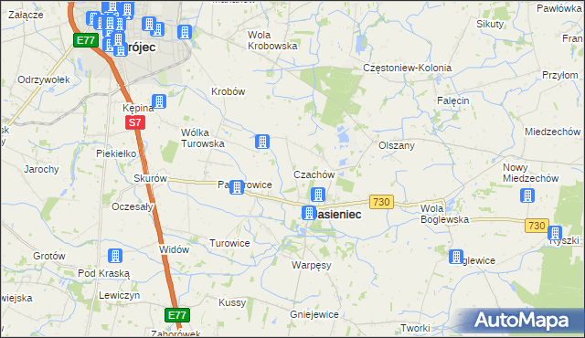 mapa Czachów gmina Jasieniec, Czachów gmina Jasieniec na mapie Targeo