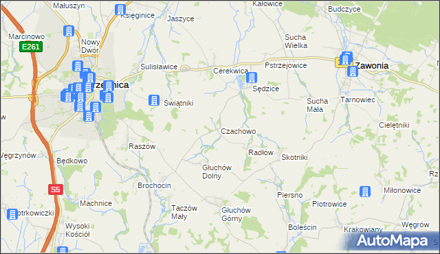 mapa Czachowo gmina Zawonia, Czachowo gmina Zawonia na mapie Targeo