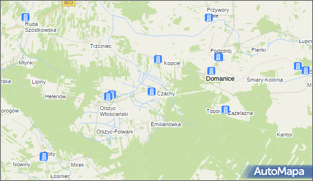 mapa Czachy gmina Domanice, Czachy gmina Domanice na mapie Targeo