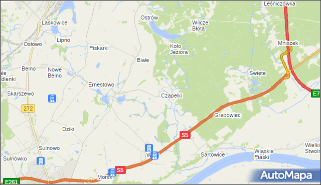 mapa Czapelki gmina Świecie, Czapelki gmina Świecie na mapie Targeo