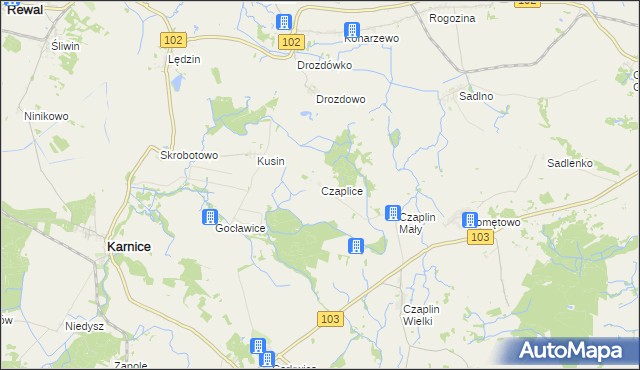 mapa Czaplice gmina Karnice, Czaplice gmina Karnice na mapie Targeo