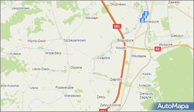 mapa Czaplice gmina Łomża, Czaplice gmina Łomża na mapie Targeo