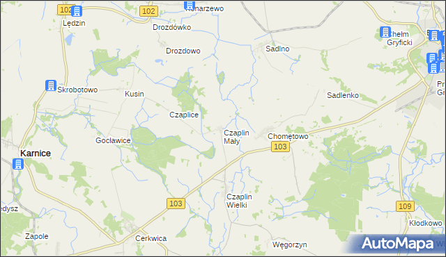 mapa Czaplin Mały, Czaplin Mały na mapie Targeo