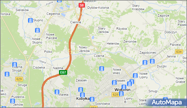 mapa Czarna gmina Wołomin, Czarna gmina Wołomin na mapie Targeo