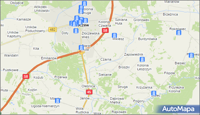mapa Czarna gmina Złoczew, Czarna gmina Złoczew na mapie Targeo