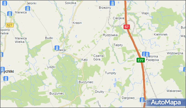 mapa Czarna Góra gmina Pasłęk, Czarna Góra gmina Pasłęk na mapie Targeo