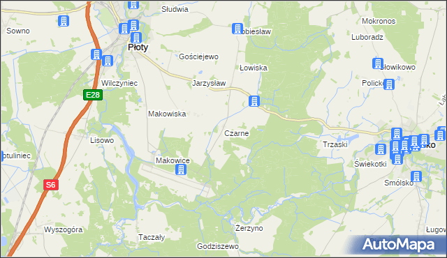 mapa Czarne gmina Płoty, Czarne gmina Płoty na mapie Targeo