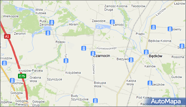 mapa Czarnocin powiat piotrkowski, Czarnocin powiat piotrkowski na mapie Targeo