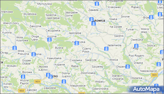mapa Czarny Potok gmina Łącko, Czarny Potok gmina Łącko na mapie Targeo