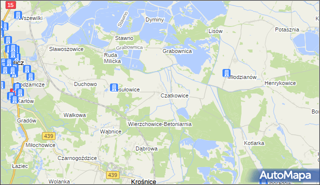 mapa Czatkowice gmina Milicz, Czatkowice gmina Milicz na mapie Targeo