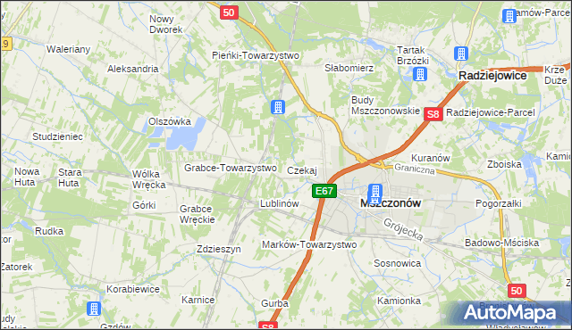 mapa Czekaj gmina Mszczonów, Czekaj gmina Mszczonów na mapie Targeo