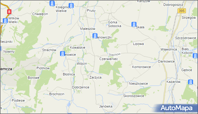 mapa Czerwieniec gmina Kondratowice, Czerwieniec gmina Kondratowice na mapie Targeo