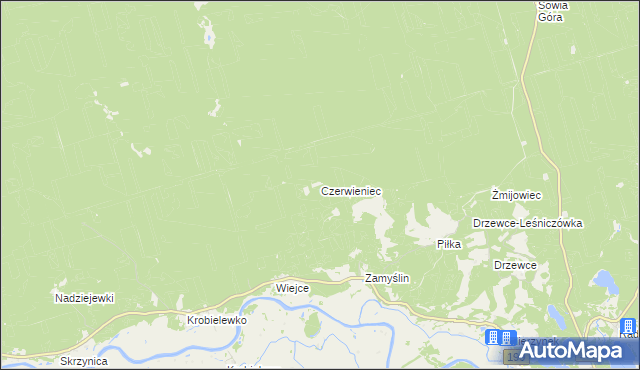 mapa Czerwieniec gmina Skwierzyna, Czerwieniec gmina Skwierzyna na mapie Targeo